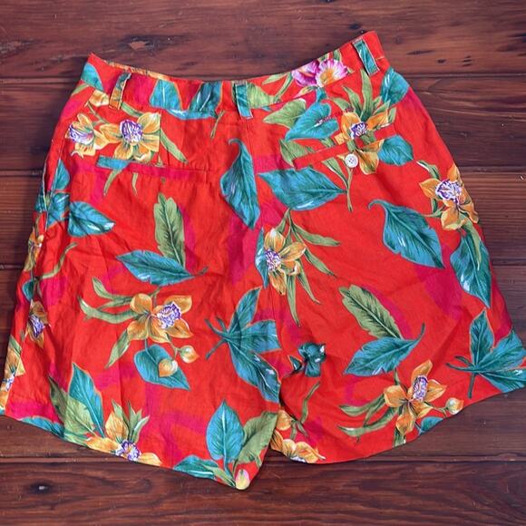 Vintage Lauren Ralph Lauren 100% linen Hawaiian print hi rise flat front shorts - Picture 7 of 7